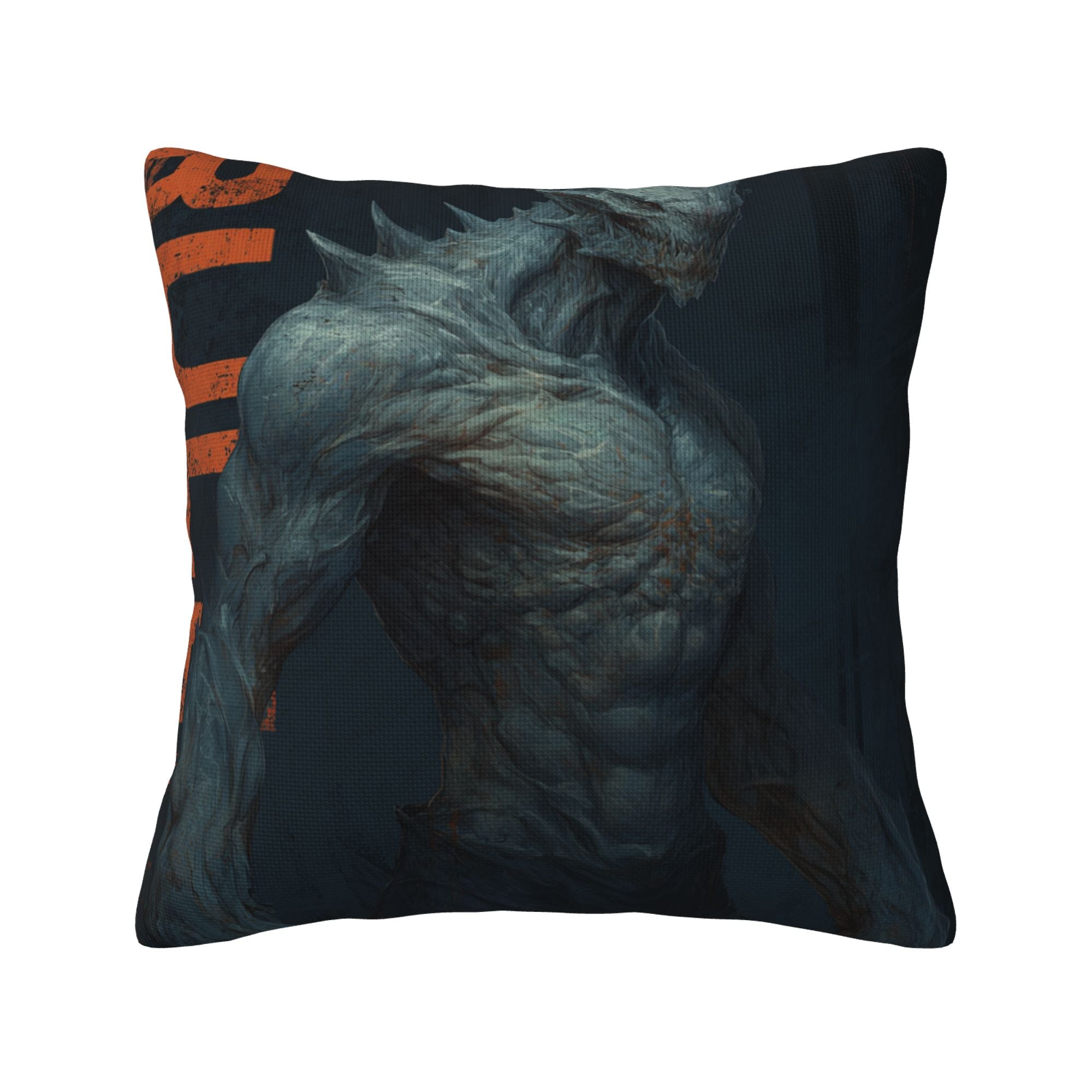 "Steel Beast" Creative Throw Pillow | Powerful Monster Illustration Design, Oversize