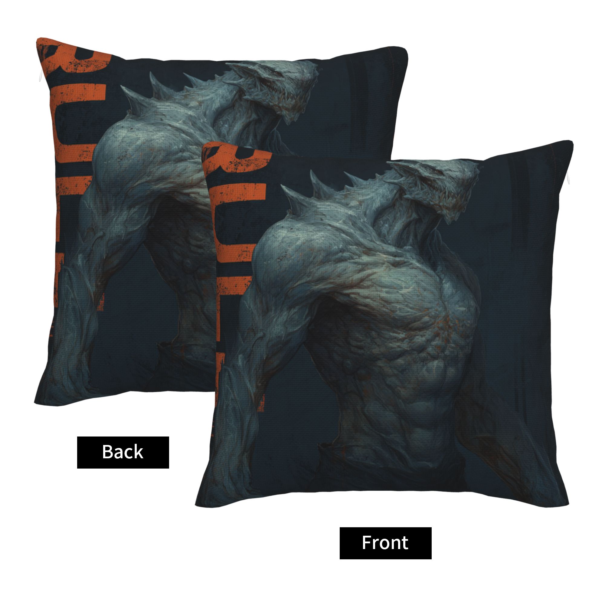 "Steel Beast" Creative Throw Pillow | Powerful Monster Illustration Design, Oversize