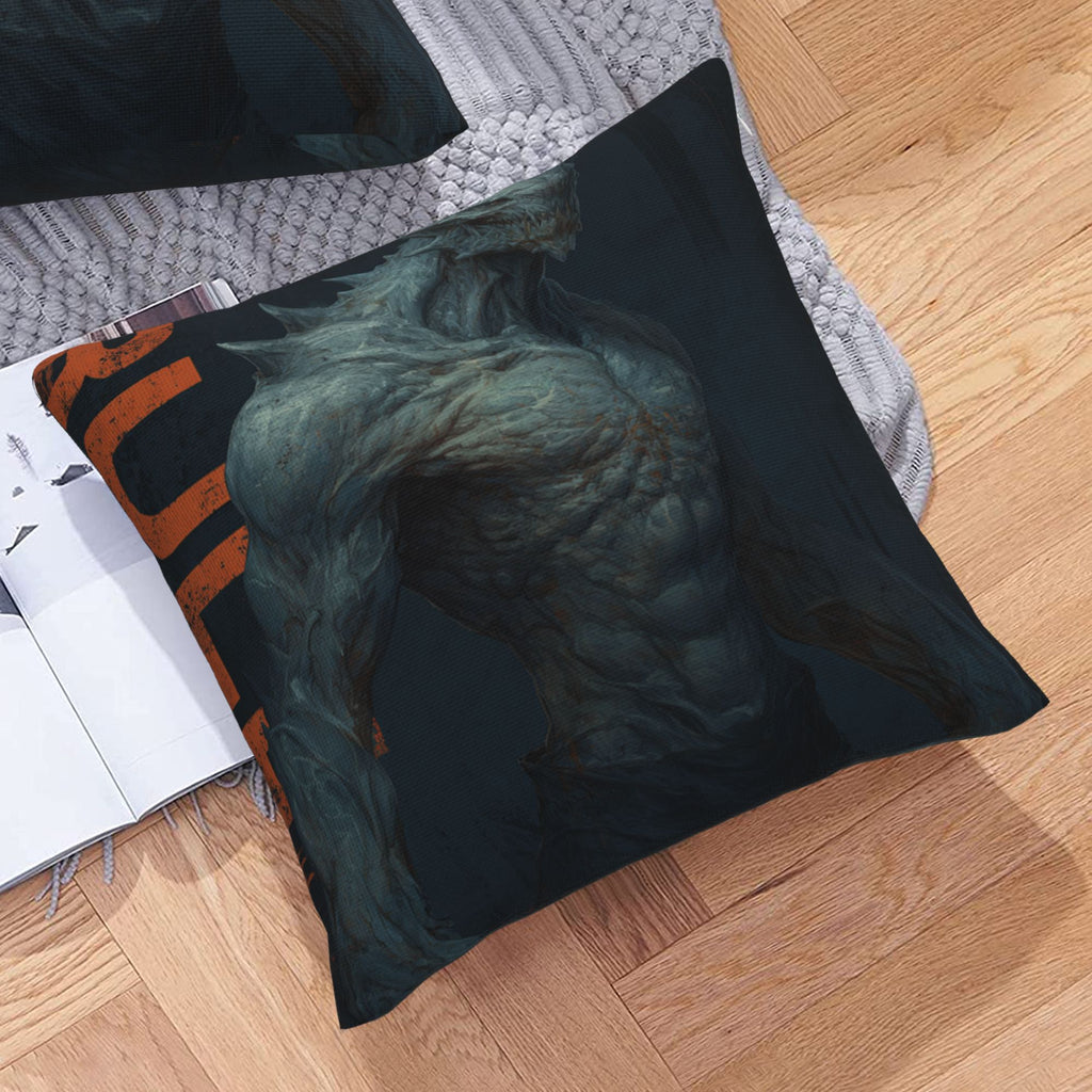 "Steel Beast" Creative Throw Pillow | Powerful Monster Illustration Design, Oversize