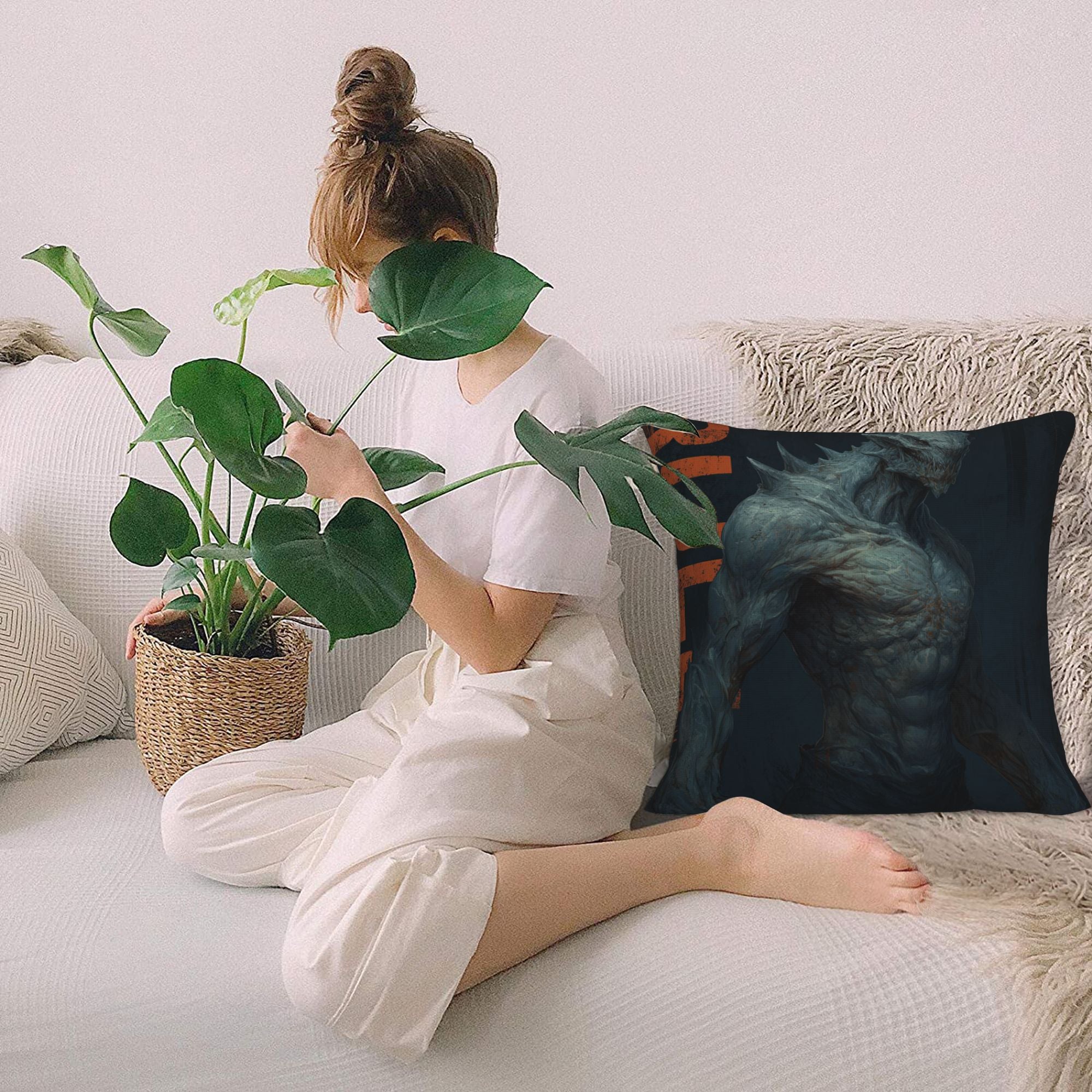 "Steel Beast" Creative Throw Pillow | Powerful Monster Illustration Design, Oversize