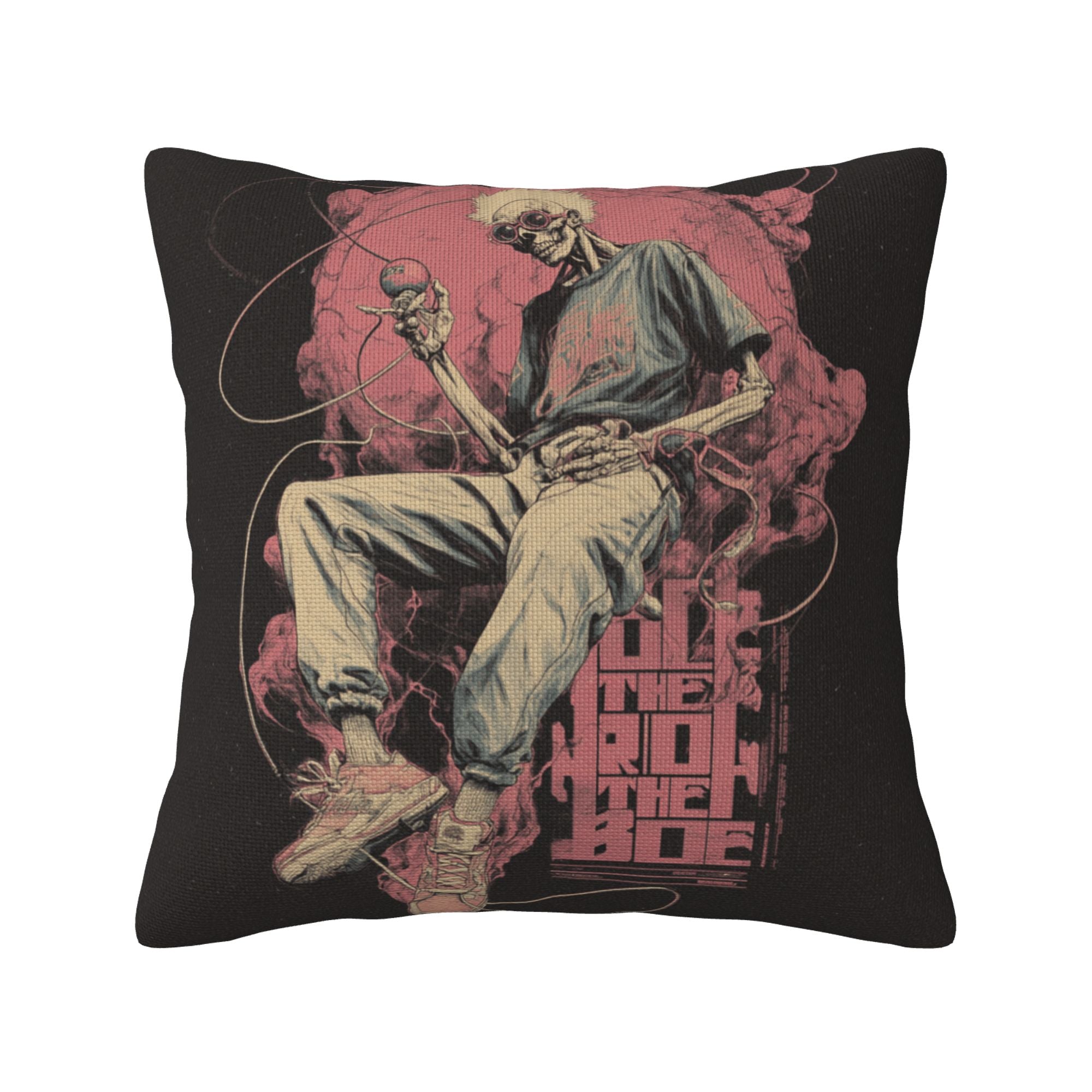 "Rock Skull" Creative Throw Pillow | Street Style Rock Skeleton Illustration, Oversized