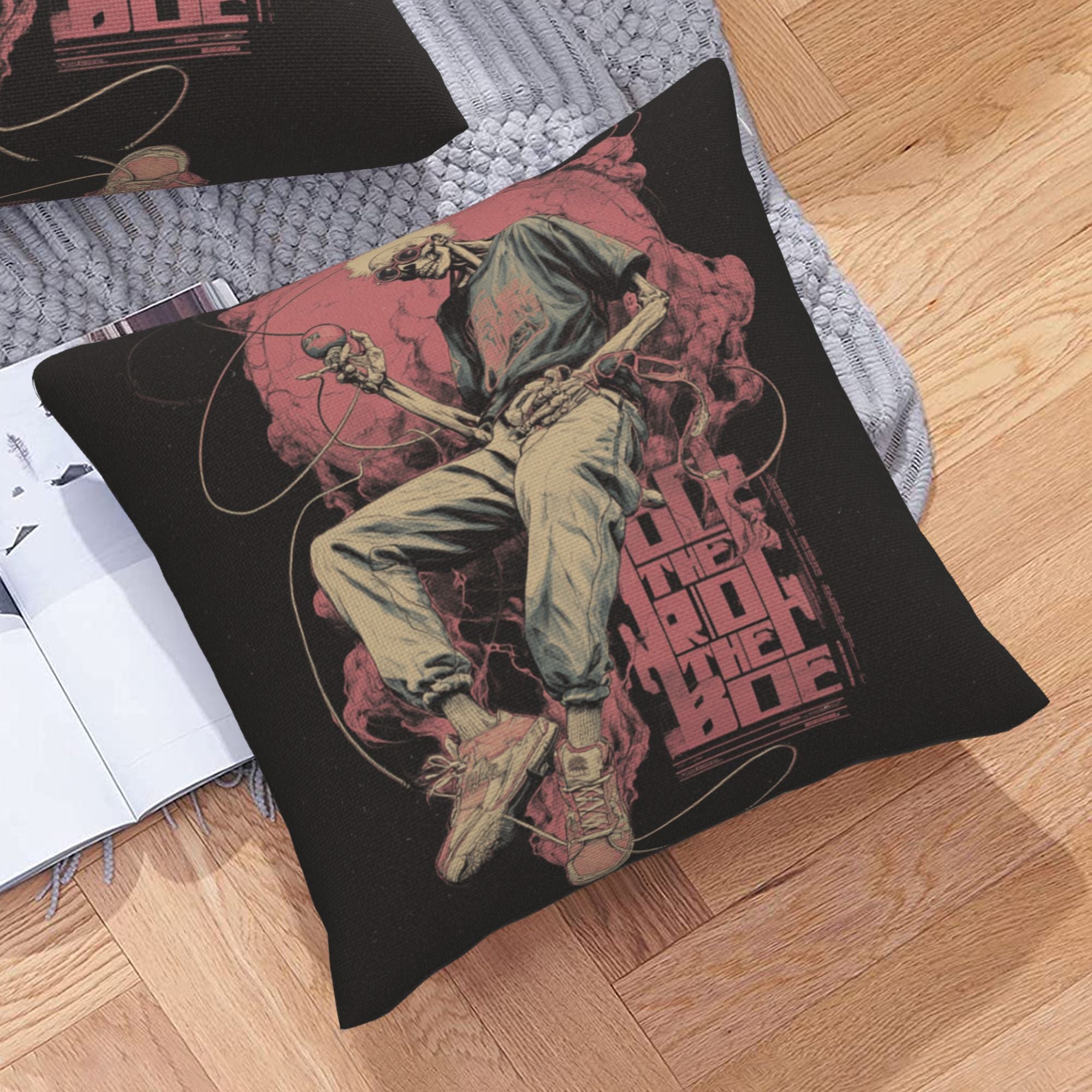 "Rock Skull" Creative Throw Pillow | Street Style Rock Skeleton Illustration, Oversized
