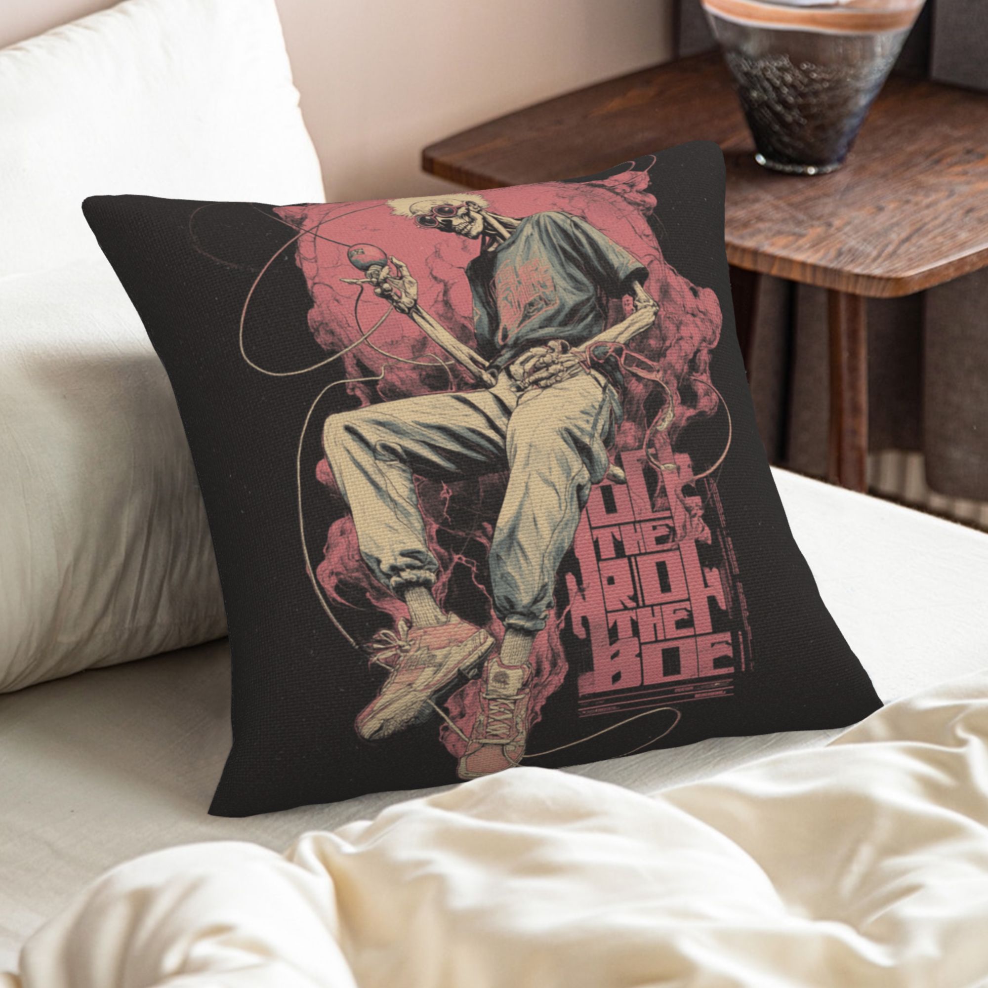 "Rock Skull" Creative Throw Pillow | Street Style Rock Skeleton Illustration, Oversized