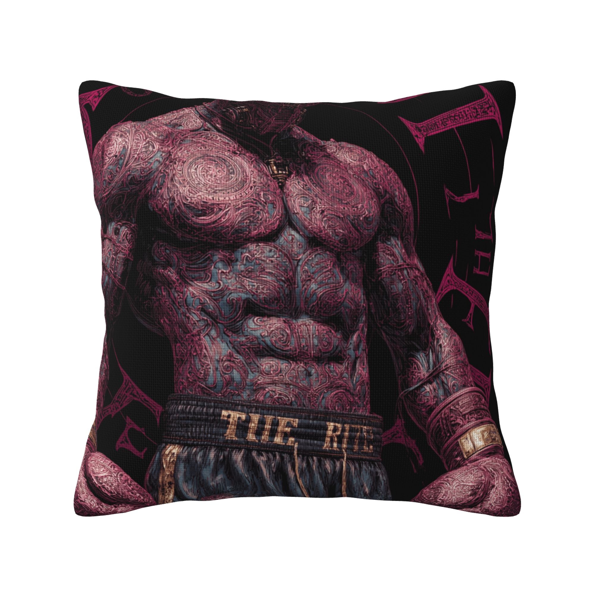 "Tattooed Champion" Creative Throw Pillow | Intricate Tattooed Muscle Illustration, Oversized