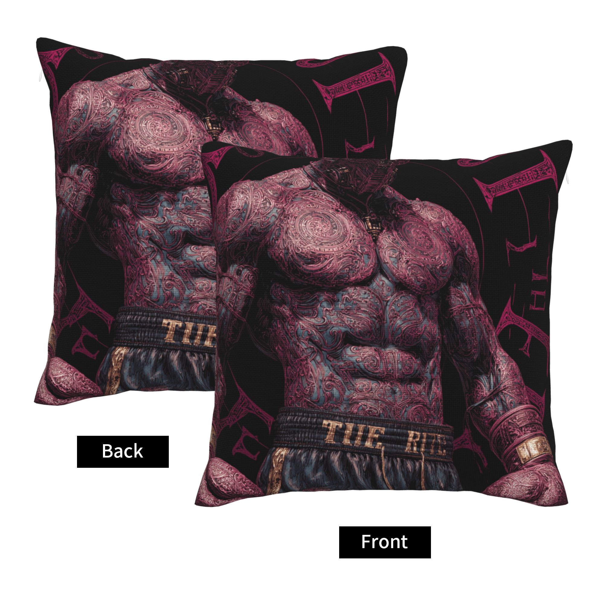 "Tattooed Champion" Creative Throw Pillow | Intricate Tattooed Muscle Illustration, Oversized
