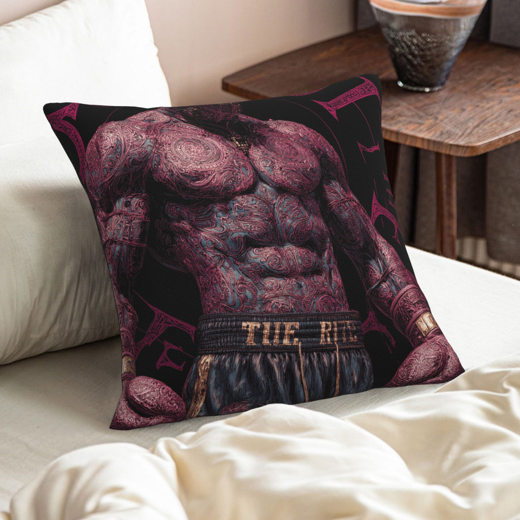 "Tattooed Champion" Creative Throw Pillow | Intricate Tattooed Muscle Illustration, Oversized