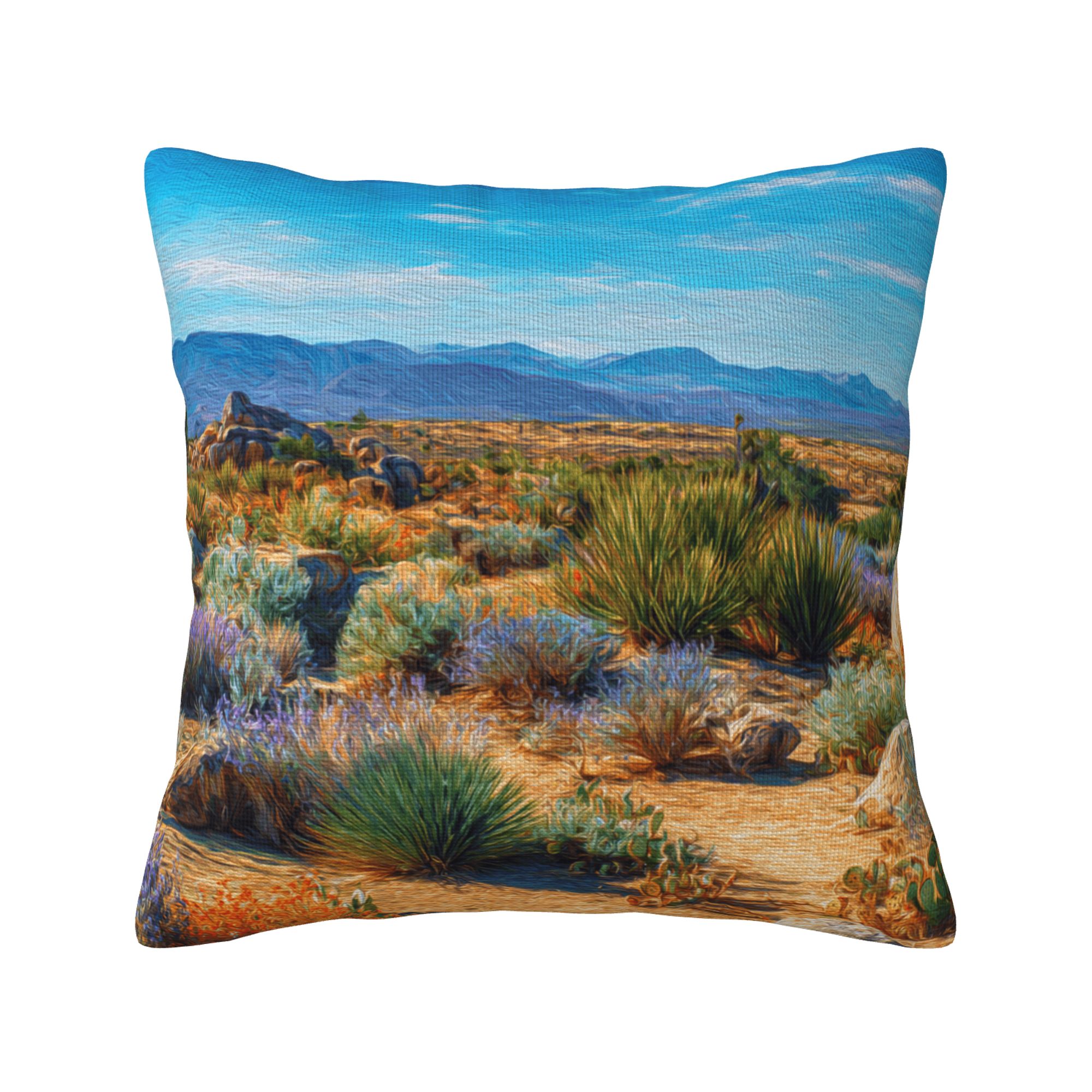 "Desert Landscape" Creative Throw Pillow | Delicate Natural Desert Illustration, Oversized
