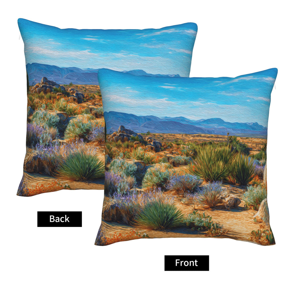 "Desert Landscape" Creative Throw Pillow | Delicate Natural Desert Illustration, Oversized