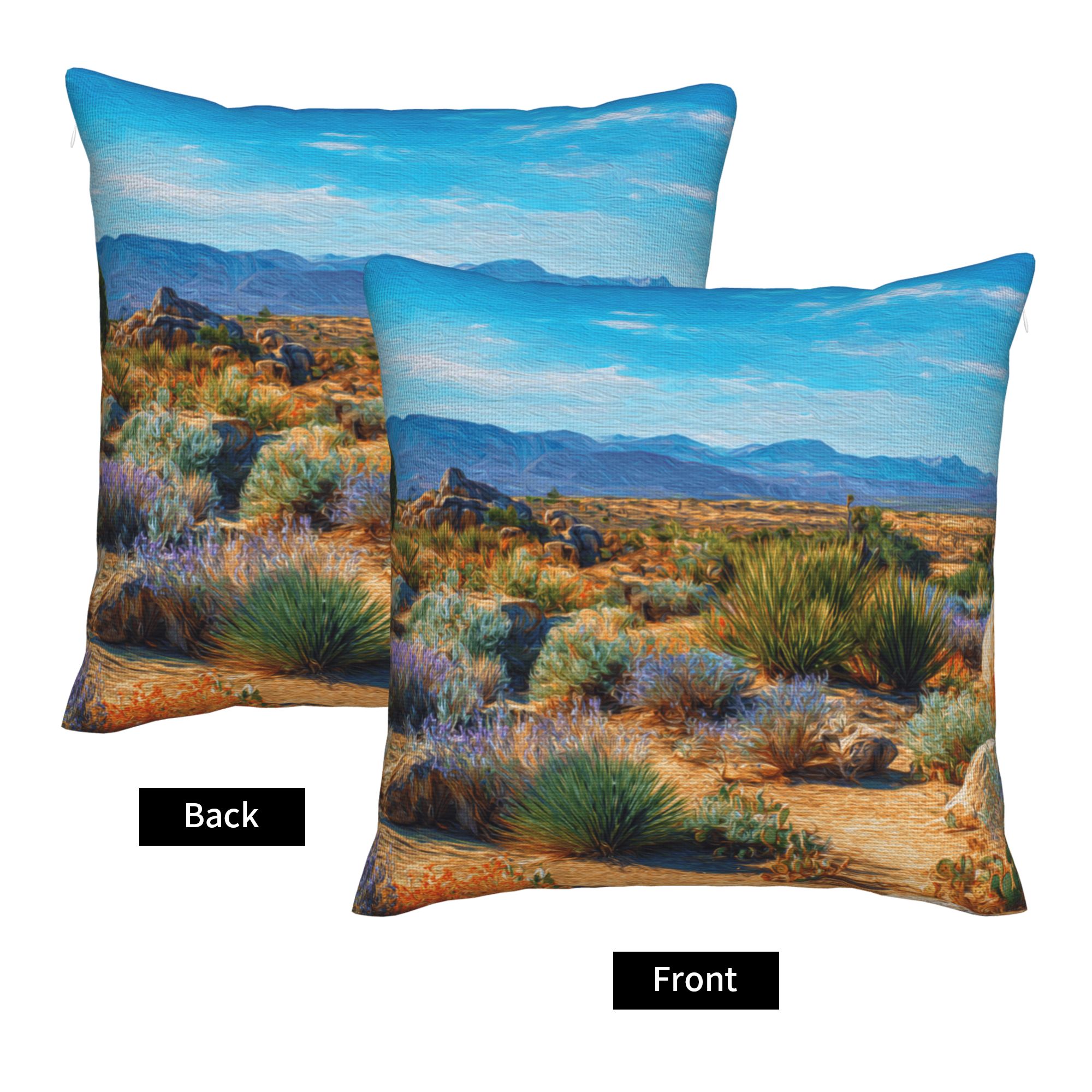 "Desert Landscape" Creative Throw Pillow | Delicate Natural Desert Illustration, Oversized