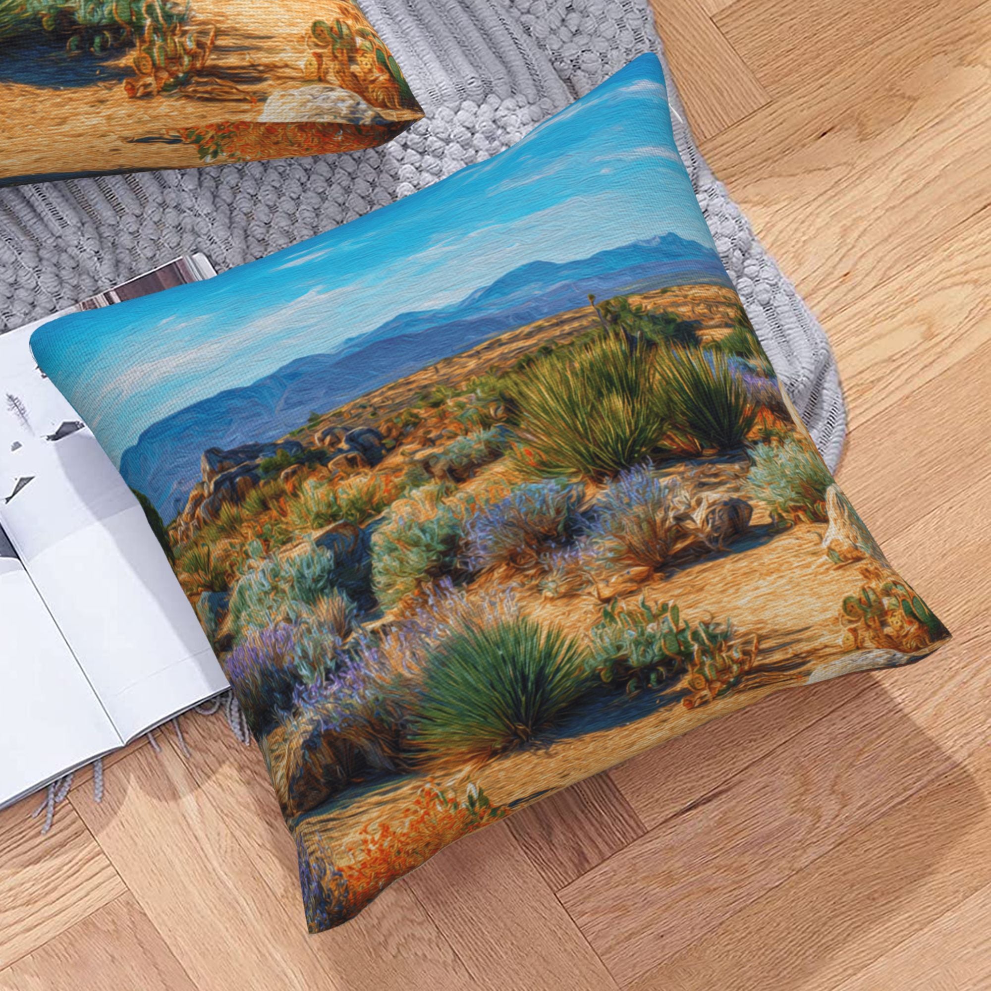 "Desert Landscape" Creative Throw Pillow | Delicate Natural Desert Illustration, Oversized