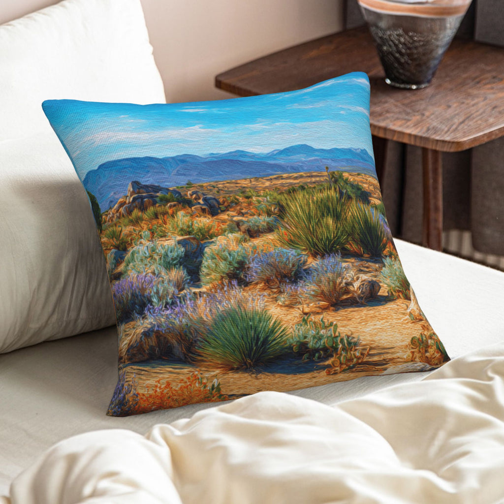 "Desert Landscape" Creative Throw Pillow | Delicate Natural Desert Illustration, Oversized