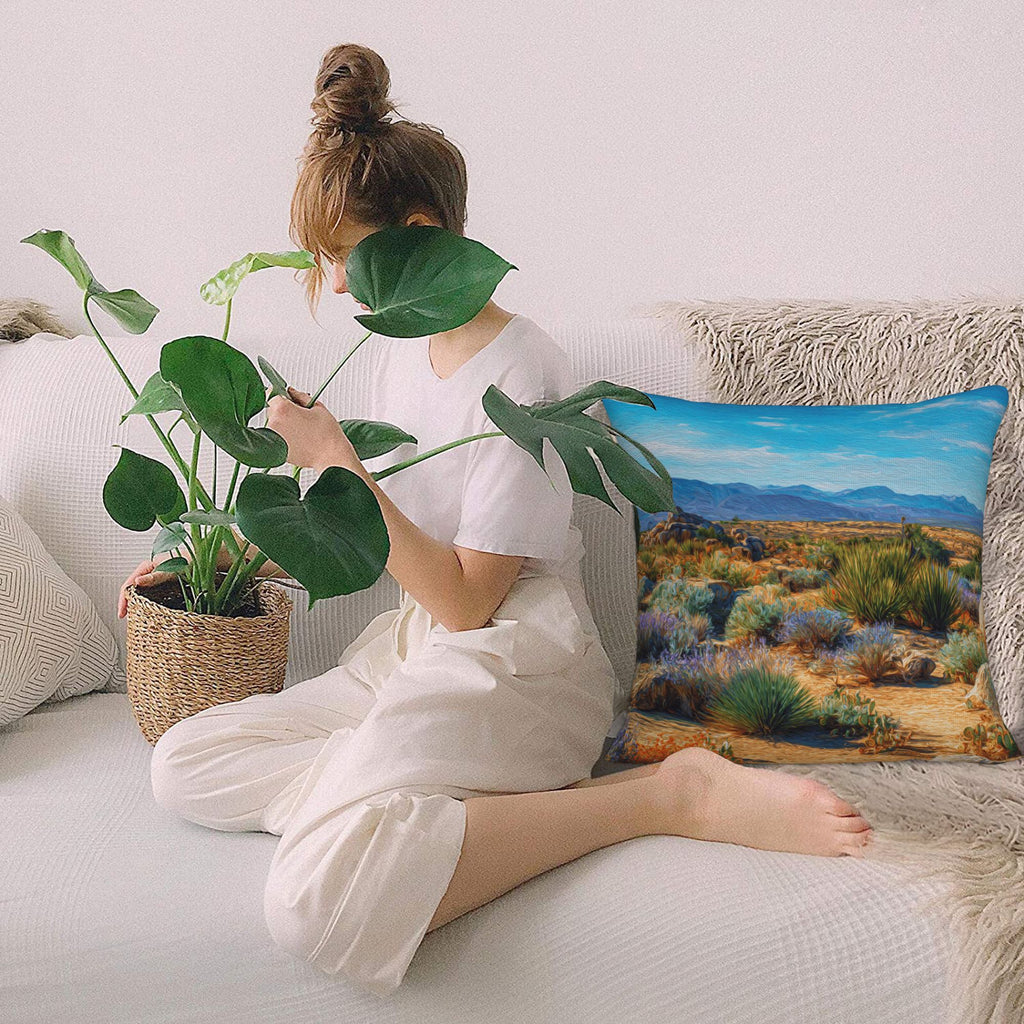 "Desert Landscape" Creative Throw Pillow | Delicate Natural Desert Illustration, Oversized