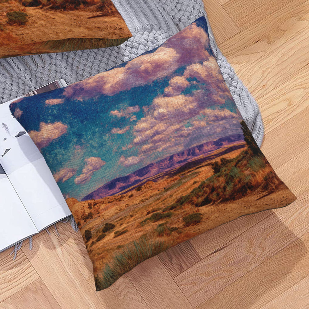 "Vast Land" Creative Throw Pillow | Natural Desert Mountain Landscape Illustration, Oversized