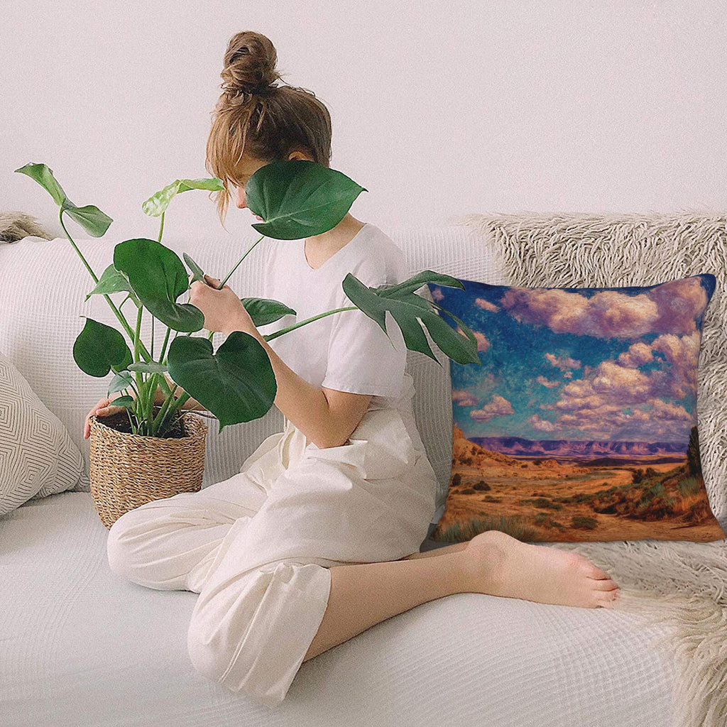 "Vast Land" Creative Throw Pillow | Natural Desert Mountain Landscape Illustration, Oversized