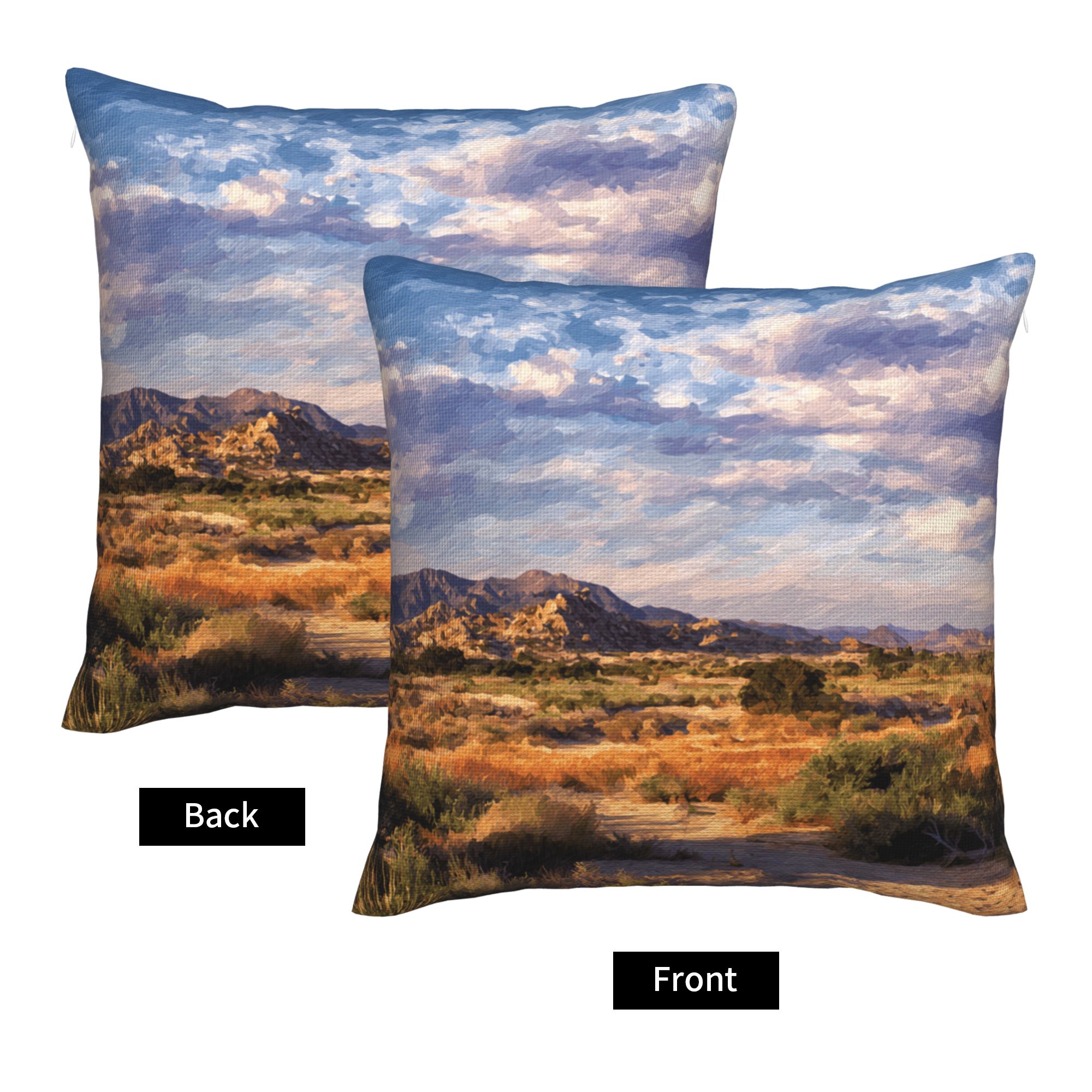 "Desert Journey" Creative Throw Pillow | Natural Desert Landscape Illustration, Oversized