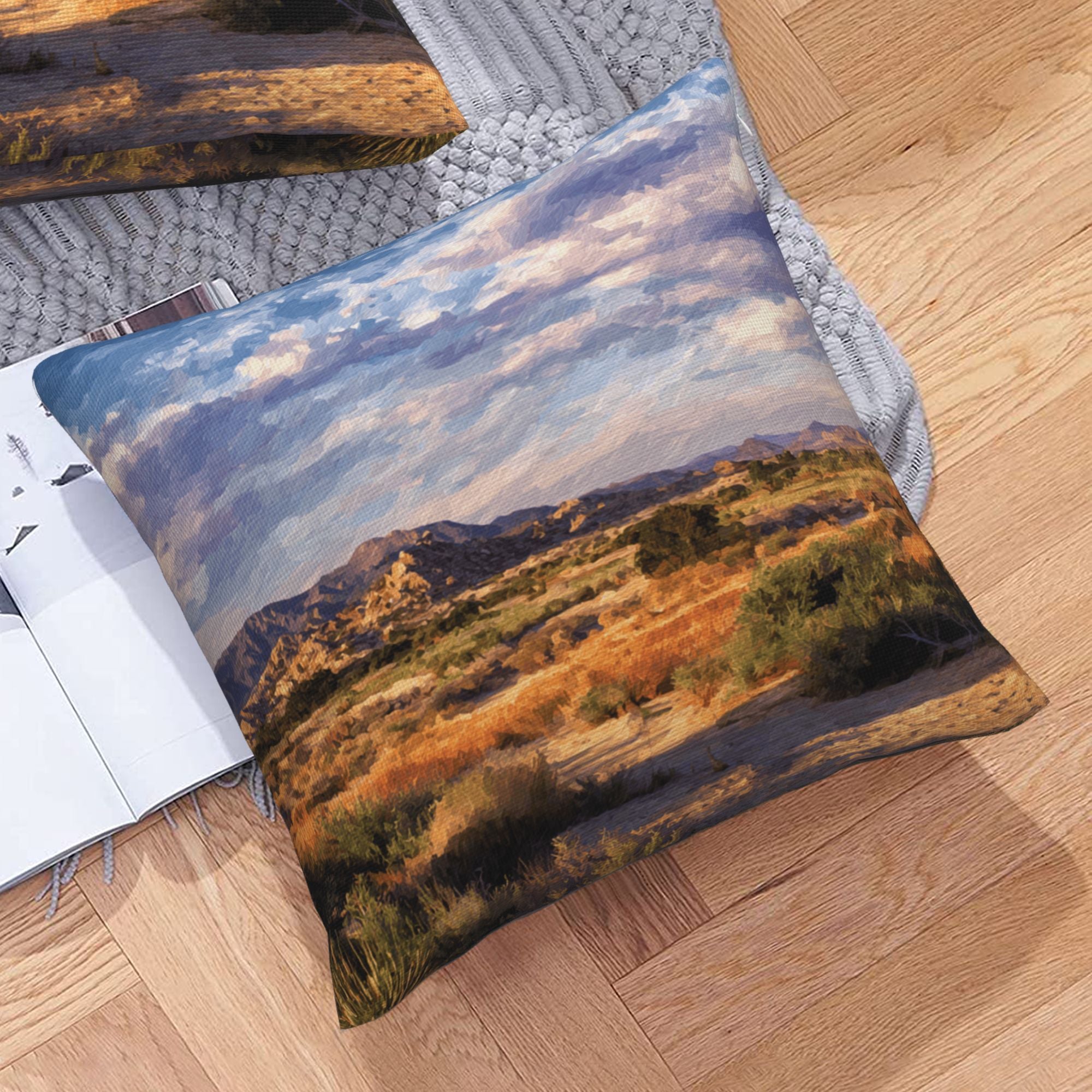 "Desert Journey" Creative Throw Pillow | Natural Desert Landscape Illustration, Oversized