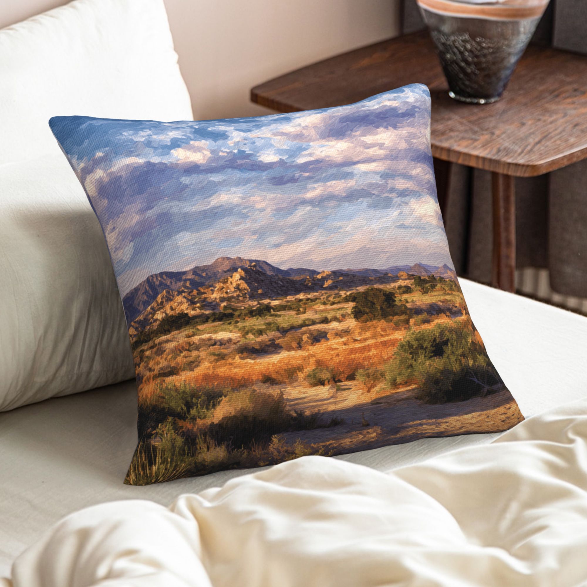 "Desert Journey" Creative Throw Pillow | Natural Desert Landscape Illustration, Oversized