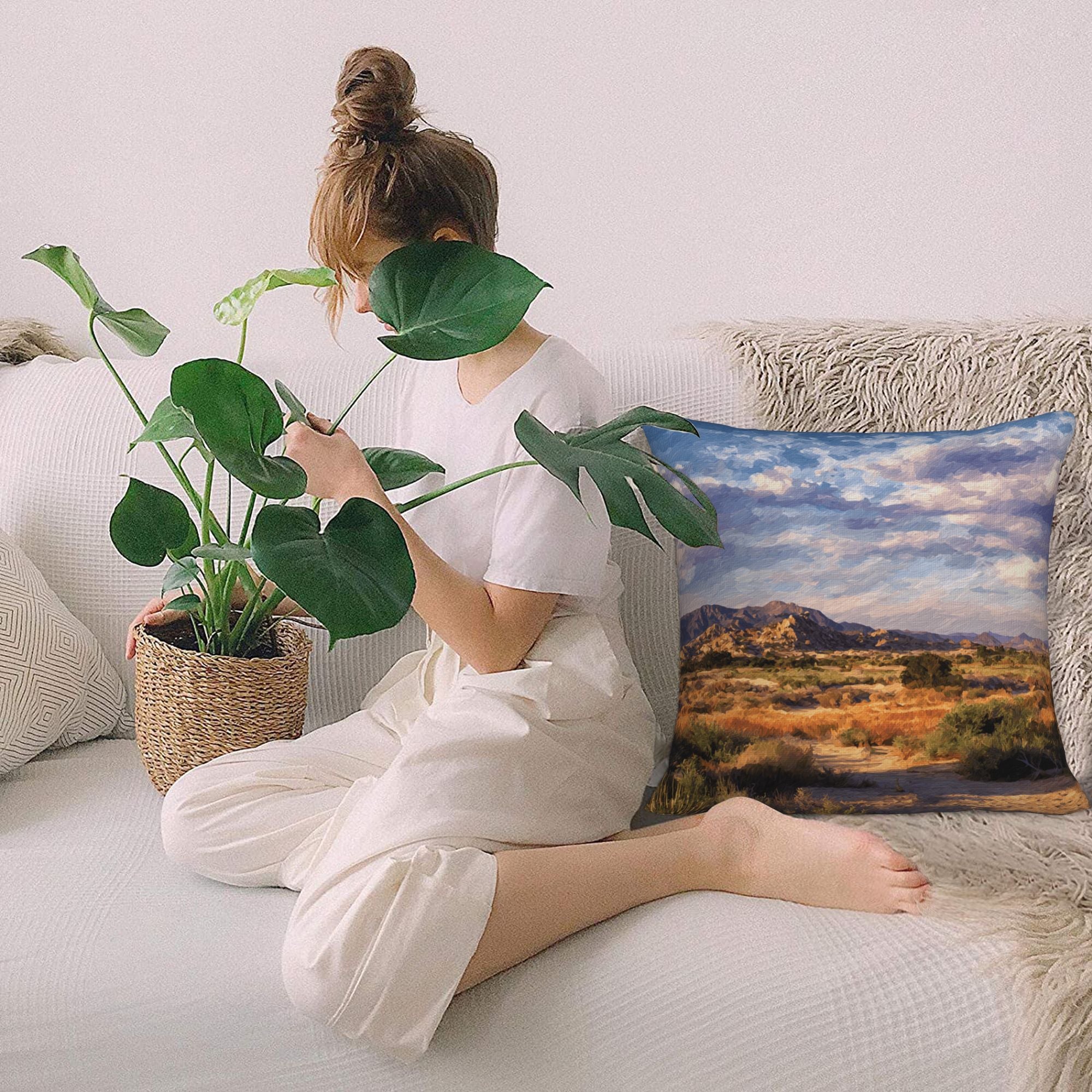 "Desert Journey" Creative Throw Pillow | Natural Desert Landscape Illustration, Oversized