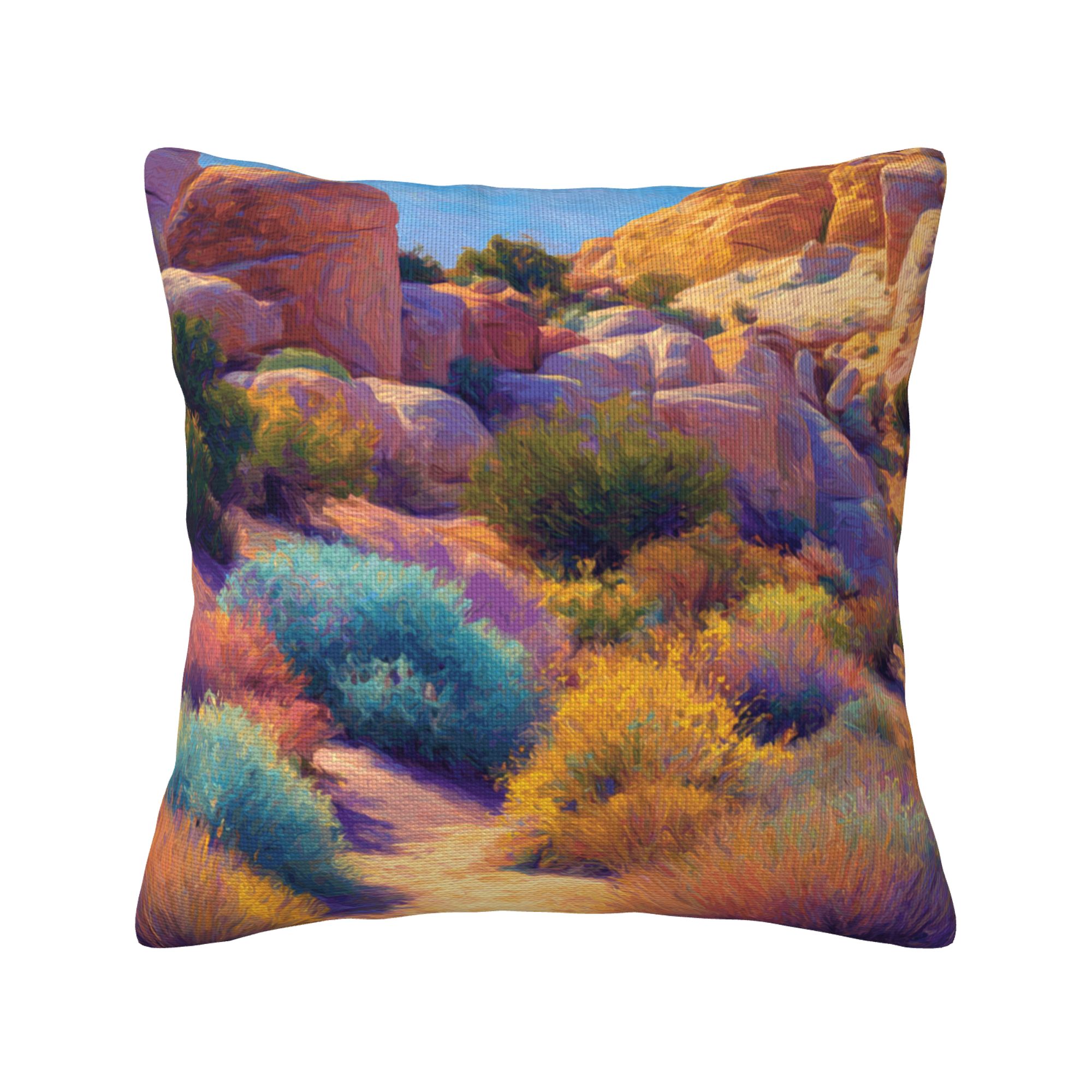 "Colorful Desert" Creative Throw Pillow | Vibrant Natural Desert Landscape Illustration, Oversized