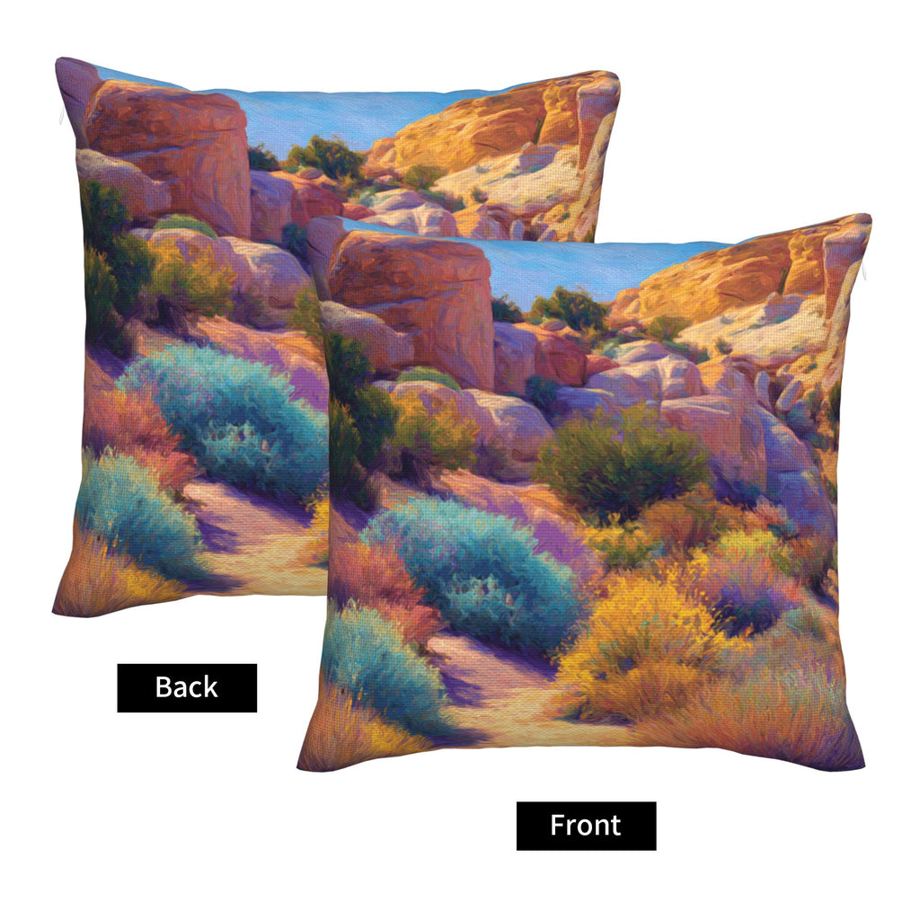 "Colorful Desert" Creative Throw Pillow | Vibrant Natural Desert Landscape Illustration, Oversized