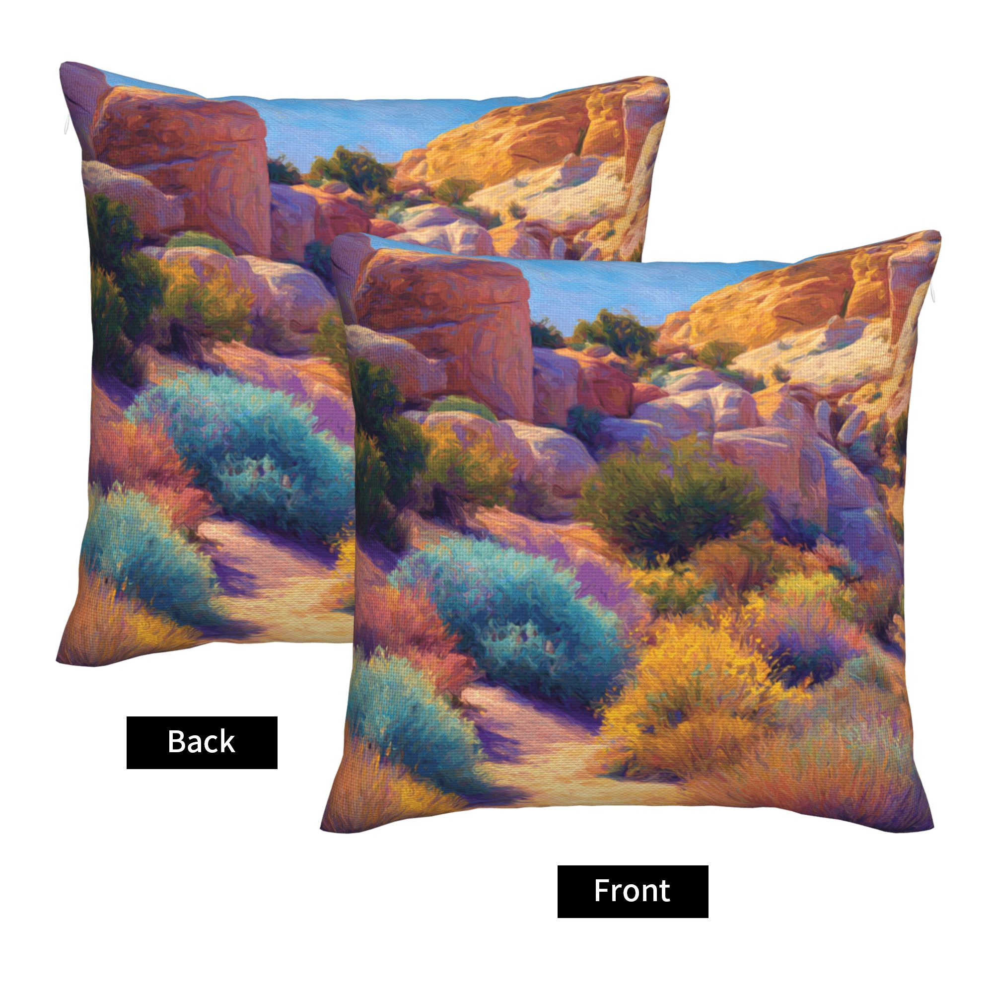 "Colorful Desert" Creative Throw Pillow | Vibrant Natural Desert Landscape Illustration, Oversized