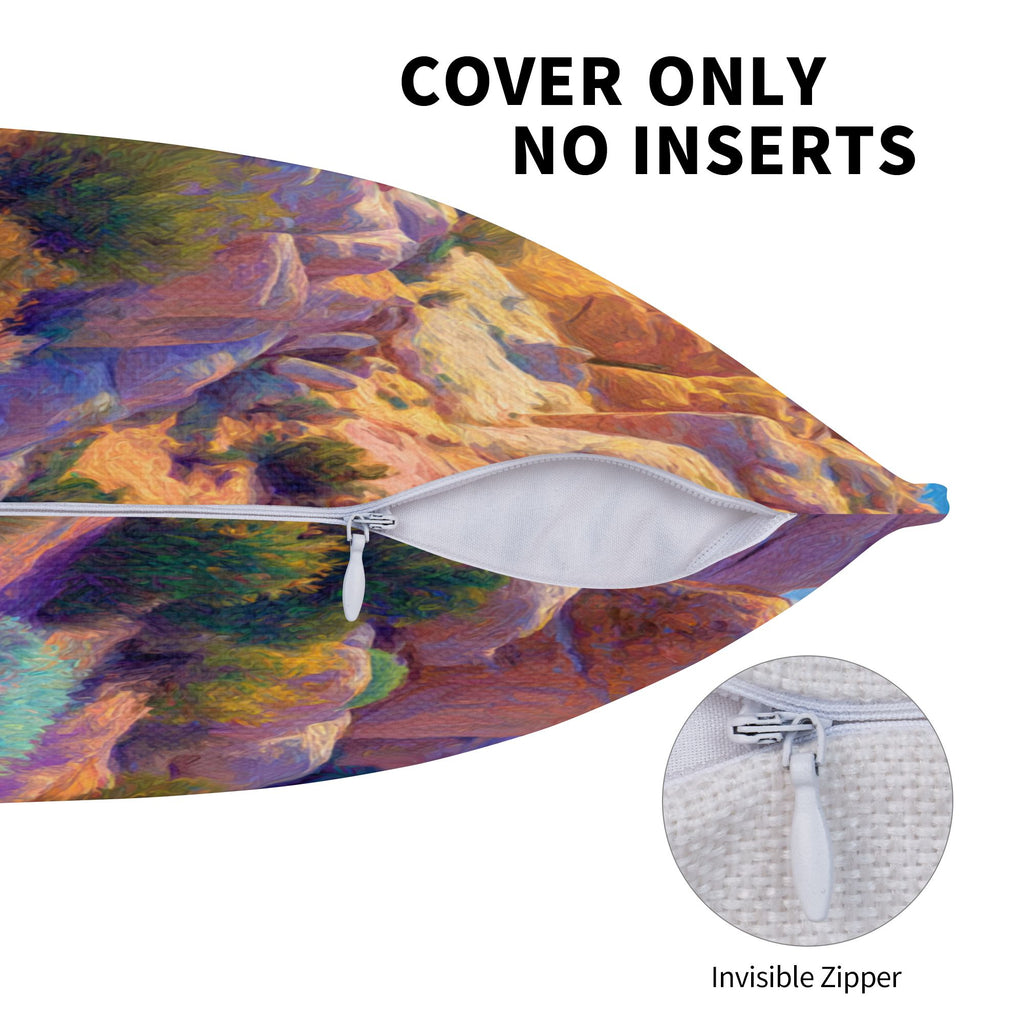 "Colorful Desert" Creative Throw Pillow | Vibrant Natural Desert Landscape Illustration, Oversized