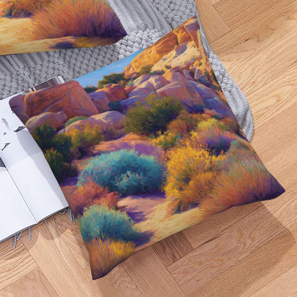 "Colorful Desert" Creative Throw Pillow | Vibrant Natural Desert Landscape Illustration, Oversized